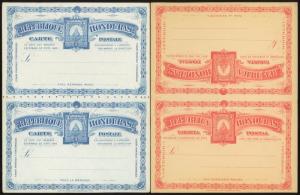 Honduras Postal Card Message & Reply Postal Stationery H&G #7, #8,#11,#12 (X4)