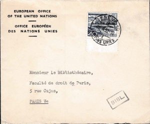 Switzerland 1952 United Nations Office Europeen 40r  Zum. ONU (D VII) 8 on Cover