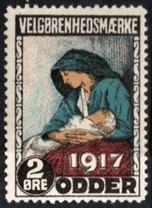 Scarce 1917 Denmark WW I Charity Poster Stamp 2 Ore Mother & Child