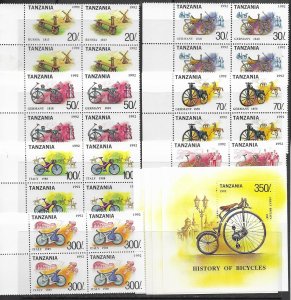 Tanzania 985I-P MNH Bicycles set cpl.  in block of 4 , vf. 2022 CV $39.40