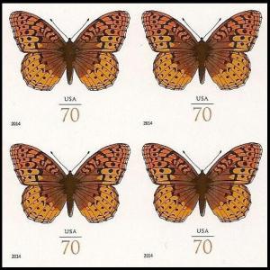 US 4859a Great Spangled Fritillary 70c imperf NDC block 4 MNH 2014