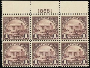 571, Mint VF NH $1 Plate Block of Six Stamps - Stuart Katz