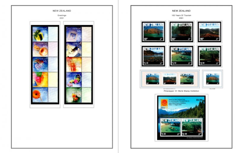 COLOR PRINTED NEW ZEALAND 2000-2004 STAMP ALBUM PAGES (88 illustrated pages)