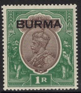 BURMA SG13 1937 1r CHOCOLATE & GREEN MTD MINT