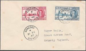 GRENADA 1947 cover to UK - scarce CONCORD village cds......................54745