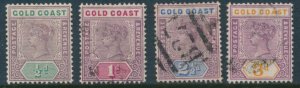 Gold Coast 1898-1902 CA Watermark Partial Set SG 26 (MH), 27, 28 & 29 USED