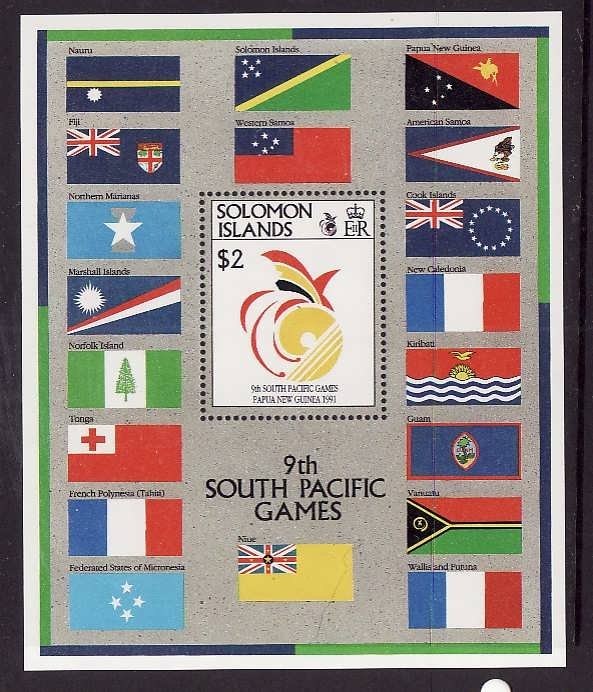 Solomon Is-Sc#698-unused NH sheet-Sports-Flags-South Pacific Games-1991--