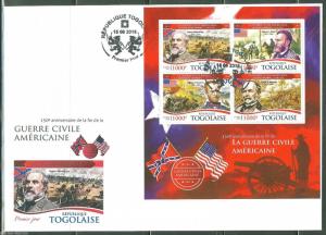 TOGO 2015 150th ANN  END OF THE CIVIL WAR --LEE, GRANT, SHERMAN JOHNSTON FDC