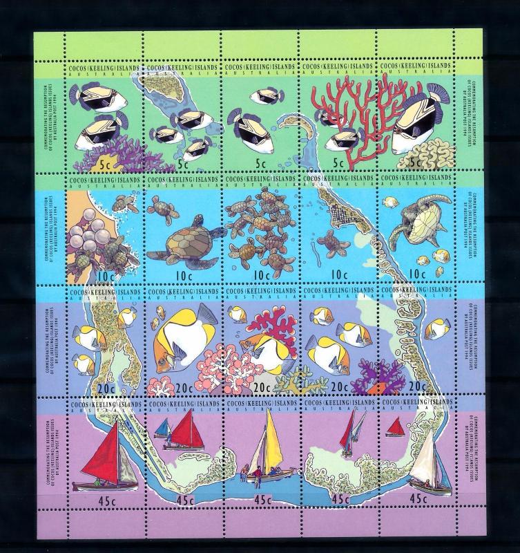 [48393] Cocos Keeling Islands 1994 Marine life Fish Sail boats MNH Sheet