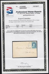 US 5A 1c Franklin on Cover to President of Harvard Univ PSE Cert SCV $10,000