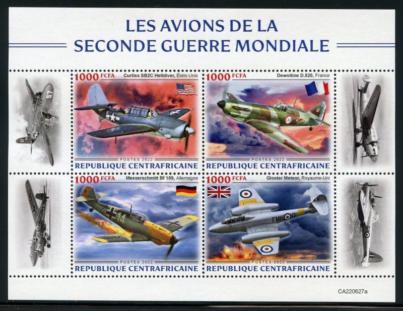 CENTRAL AFRICA 2022 MILITARY AIRPLANES OF WORLD WAR II SHEET  MINT NH 