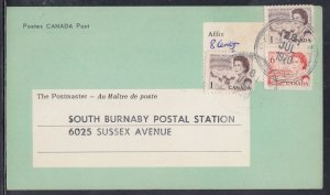 Canada - Jul 1970 $0.08  South Burnaby, BC Shortpaid Mail Card