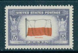 909 5c Flag of Poland Fine MNH