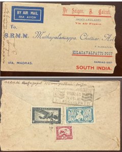 D)1950, INDOCHINA, CIRCULATED LETTER, AIR MAIL, WITH KILASAVALPATTI CANCELLATIO