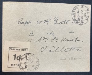 1925 Valetta Malta Postage Due Cover Locally Used