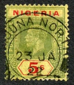 Nigeria SG10d 5/- Green and red/buff Fine used Cat 110 pounds
