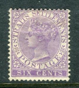 STRAITS SETTLEMENTS; 1883 early QV Crown CA Mint hinged Shade of 6c. value
