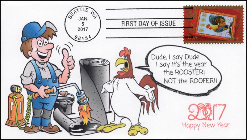 17-010, 2017, Year of the Rooster,, First Day Cover, Black and White Postmark