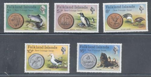 Falkland Islands Sc 245-9 1975 New Coinage stamp set mint NH
