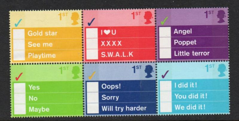 Great Britain Sc 2102a 2003 Check Off Slogans block of 6  mint NH