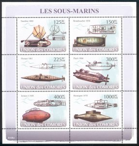 Comoro Islands - 2008 s/s of 6 Submarines #997 cv $ 12.50 Lot # 5
