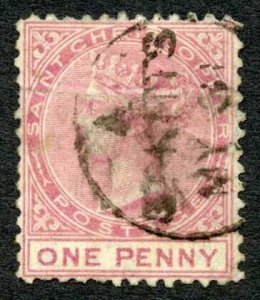 St Kitts-Nevis SG1 1d Dull Rose Perf 12.5 (crease) Cat 50 pounds