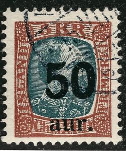 Iceland Scott #138 50 Aur Overprint VF Used SCV $62.50 Don't Overpay!