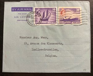 1957 Singapore Air Letter Cover To Bruxelles Belgium