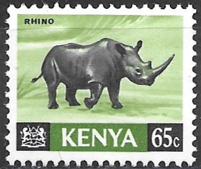 Kenya 65c Rhino issue of 1966, Scott 27 MNH