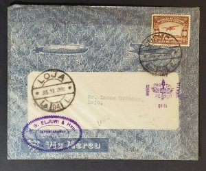 1932 Cuenca Loja Ecuador Illustrated Zeppelin First Flight Ad Air Mail Cover