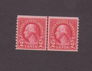 US, 599, WASHINGTON, COIL LINE PAIR, MNH, VF, 1920'S COLLECTION