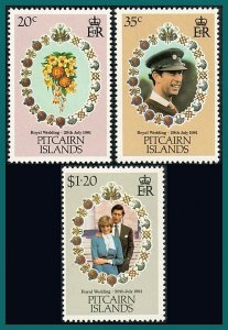 Pitcairn Islands 1981 Royal Wedding, MNH  #206-208,SG219-SG221