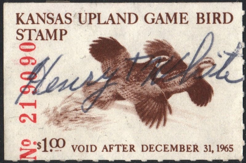 Kansas Wooten #5 Upland Game Bird Stamp (1965) Signed