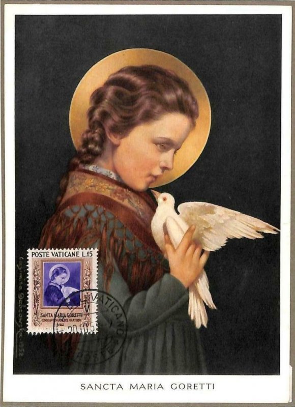 90087 -  VATICAN - MAXIMUM CARD - SAINT Mary GORETTI  Religion DOVES Birds 1953