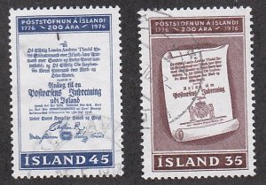 Iceland # 493-494, Decree Establishing Postal Service, Used,