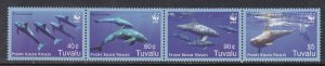 Tuvalu # 1022, WWF - Pygmy Killer Whales, Strip of Four, NH, 1/2 Cat.