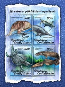 Central Africa - 2017 Prehistoric Water Animals 4 Stamp Sheet CA18009a 