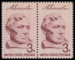 US 1114 Abraham Lincoln 3c horz pair MNH 1959