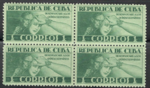 Cuba #375 MNH 1943 Block of 4.  1 Correos