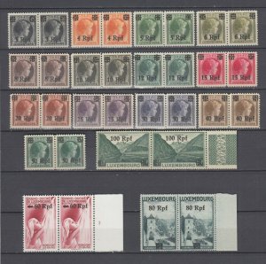 WWII German Occupation Luxemburg Full Set in Pairs x2 Michel 17/32 MNH Luxe