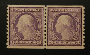 US Scott #493 3c Type I Coil Pair Genuine NH-OG