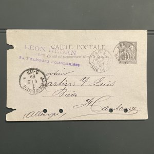 France Postal Card Paris To Hamburg 1889 6 December 