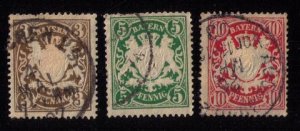 BAVARIA-Bayern-Scott #59-63 INCOMPLETE SET OF 3 USED Early German States F-V