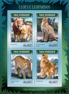 Mozambique 2014 African Lions and Leopards  4 Stamp Sheet 13A-1517