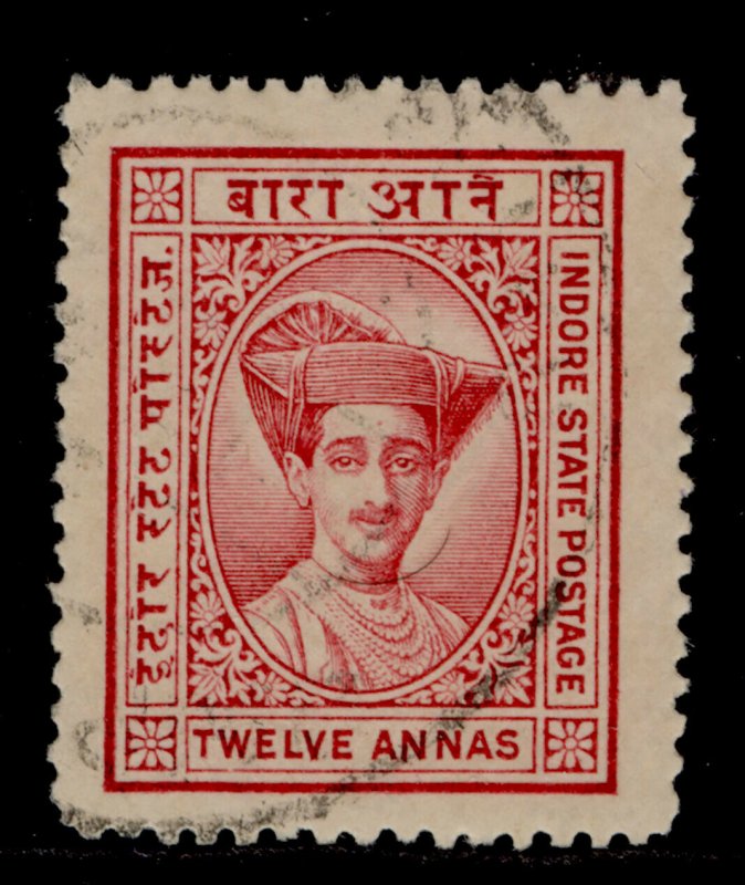 INDIAN STATES - Indore SG29, 12a carmine, USED. Cat £10.