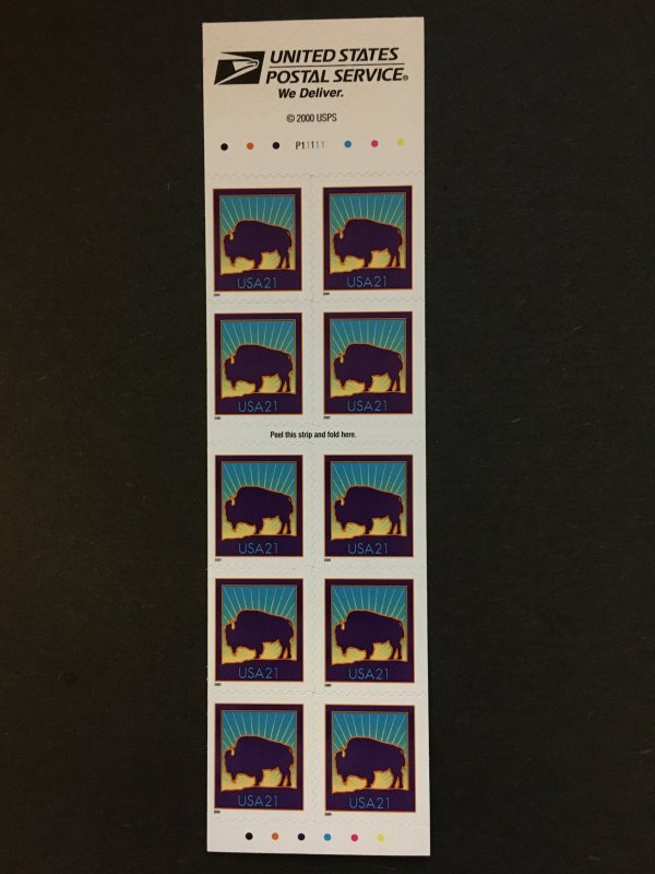 2001 Unfolded Booklet - 10 Bison 21c Self-adhesive stamps Sc# 3484d