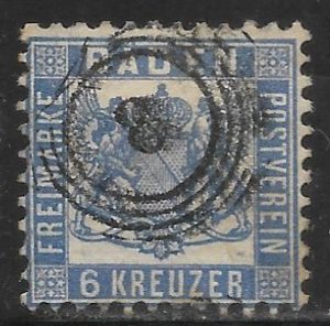 Baden - Scott #22 6Kr Ultra, Coat of Arms, Fine - Used, SCV=$27.50