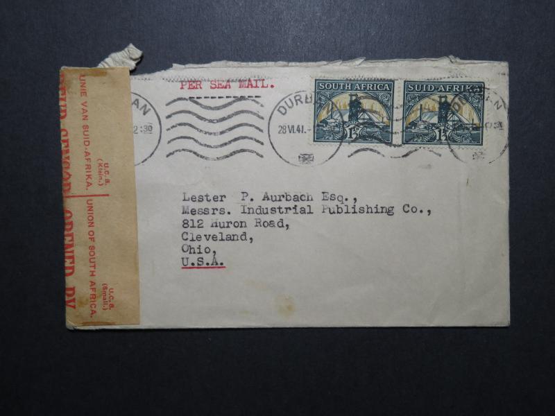 South Africa 1941 Censor Cover to USA (I) - Z12024