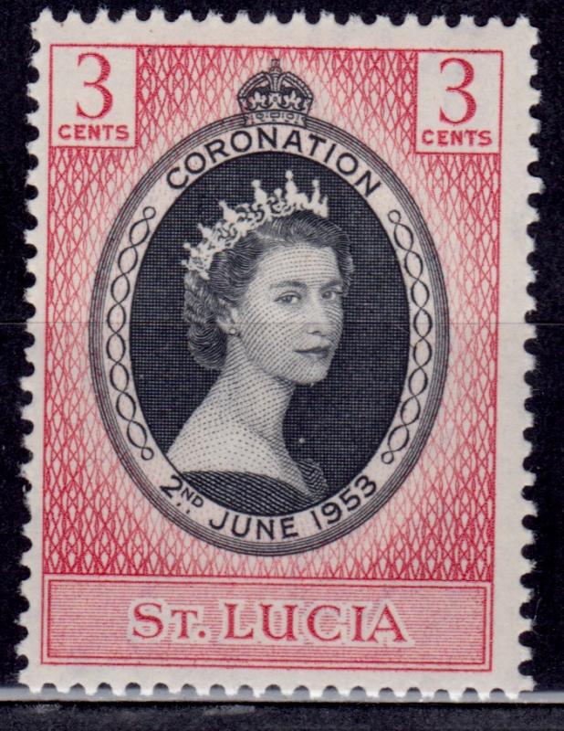 St. Lucia 1953, Queen Elizabeth Coronation, 3c, scott #156, MLH