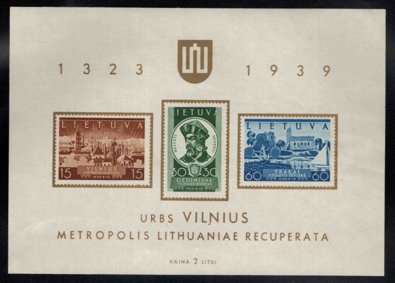 LITHUANIA Scott 316a MNH** 1939 souvenir sheet